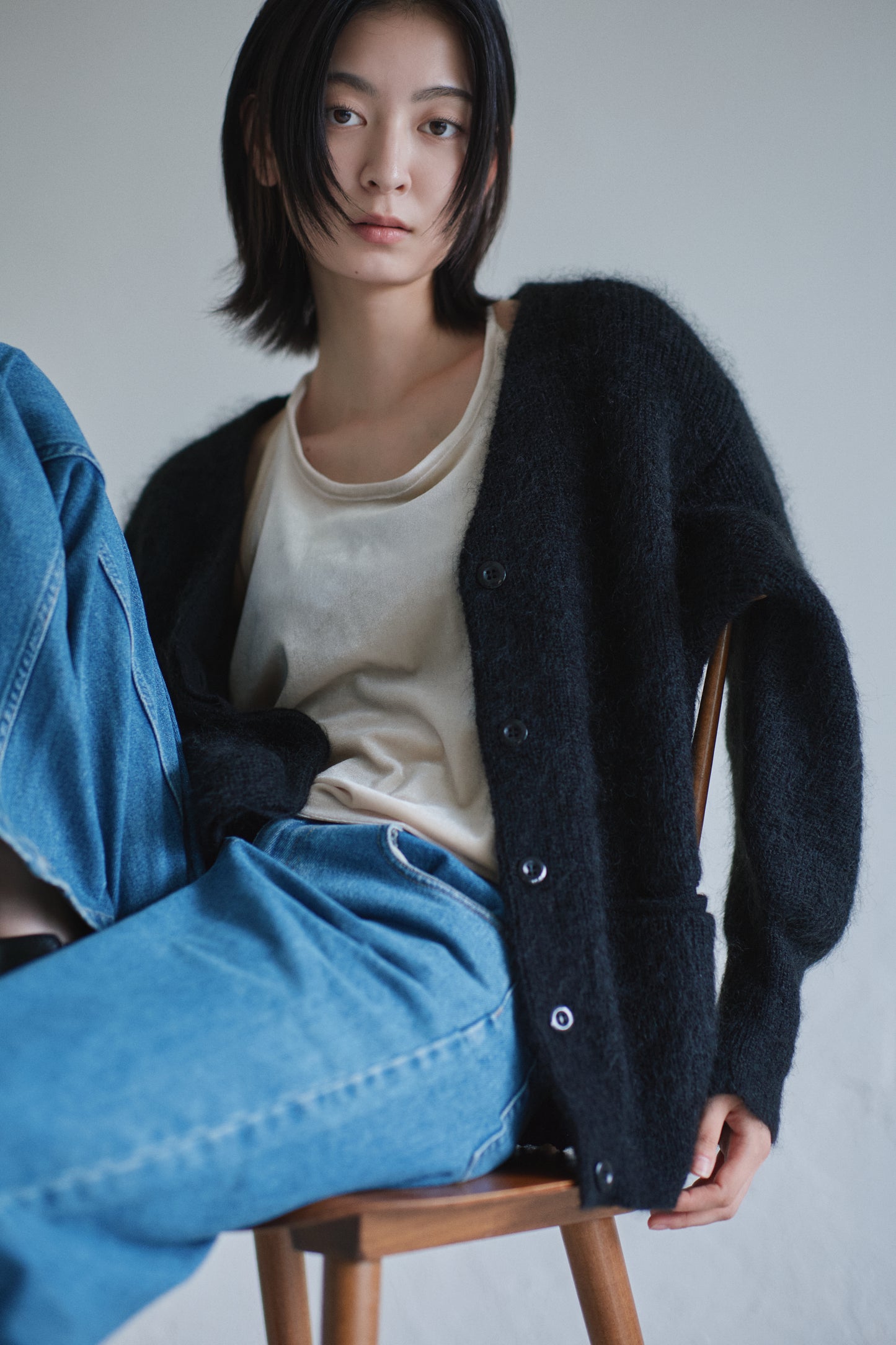 kid mohair cardigan <SUITAGE PREMIUM / MADE IN JAPAN>