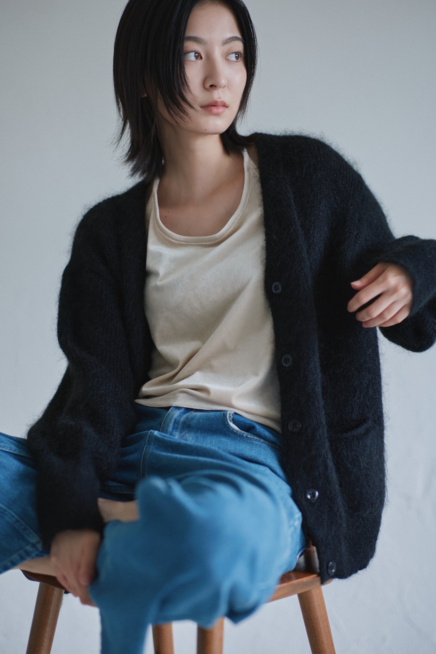 kid mohair cardigan <SUITAGE PREMIUM / MADE IN JAPAN>